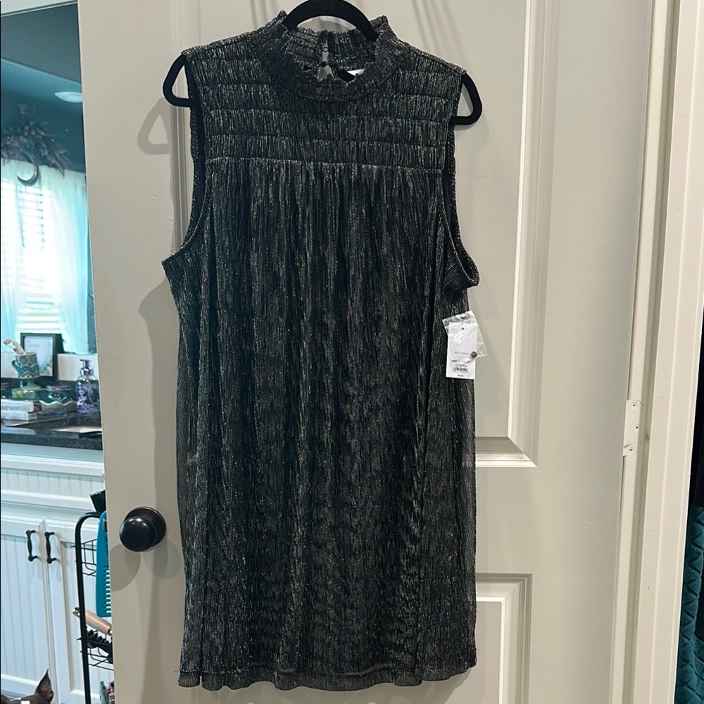 Nine West Metallic Black Sleeveless Mini Dress